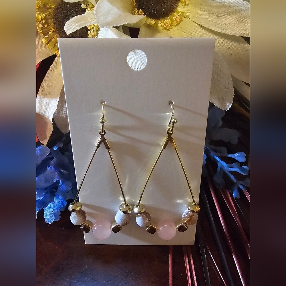 Elegant Gold and Pink Dangle Earrings